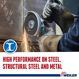 WEILER Tiger Zirc Type 27 Grinding Wheel, 7 inch x 1/8 inch x 5/8-11 Fast and Long Life,  Performance Line,  T Wheel Hardness, Black Wheel, 1 Reinforced, ANSI B7.1-2010, 