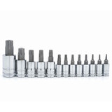Driver Socket Bit Set, Professional, 1 Impact Rated, Imperial, 13 -Piece, 1/4, 3/8, 1/2 in Drive, ANSI, Alloy Steel with S2 Steel Bit, Tamper Proof 
