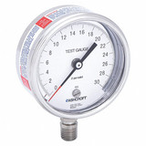 Mechanical Pressure Gauge, Dry, 0 to 30 psi, 1/4 in MNPT, 3 in Dia Dial, +/-1/2%, Dial Display, -20 to 250 deg F, Stem Mount, 3-1/4 in dia,  1.468 in dp