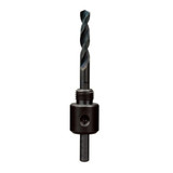 Hole Saw Arbor, Small Thread, 1-3/16 in Arbor, Round Shank, 1/4 in Shank, Round Shank, Steel Cut Edge, Hardened Steel, Black Color, 49-56-6950