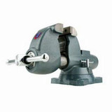 Bench Pipe Vise, Round Channel, Serrated Jaw, 7 in Jaw Open, 5 in Wd Jaw, Hardened Steel Jaw, 5-5/16 in Dp Throat, Swivel Base, Bench Mount, 360 deg Rotation