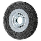 PFERD Wheel Brush, Medium Face, 8 in Dia Brush, 1-1/16 in Wd Face, 2 in Arbor Hole, Crimped Filament/Wire, 0.01 in Dia Wire, Carbon Steel Fill, 1-1/2 in Lg Trim