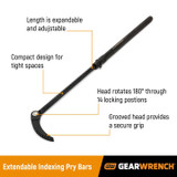 Pry Bar, Extendable Indexing/Flat Tip, 33 in Lg, 2.7 in Wd, Alloy Steel Handle, Alloy Steel, Black Phosphate