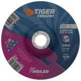 WEILER TIGER Cut-Off Wheel, 6 in Dia Wheel, 0.045 in Thk Wheel, 7/8 in Center Hole, 60 Grit, Small, Ceramic Abrasive, 10200 rpm Max, Type 27, 1 Reinforced