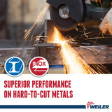 WEILER TIGER Cut-Off Wheel, 6 in Dia Wheel, 0.045 in Thk Wheel, 7/8 in Center Hole, 60 Grit, Small, Ceramic Abrasive, 10200 rpm Max, Type 27, 1 Reinforced