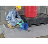 Absorbent Split Roll, Heavy Weight, 150 ft Lg, 30 in Wd, 55.2 gal, Fluids Absorbed Universal, Polypropylene, Gray Color