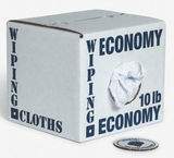 667-10 ECONOMY White Wiper, Cotton/poly mix sheets. Colorfast and Low-lint. Low-Medium absorbency. 10 lb box