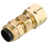 PARKER Union, Fluid, 1/4 in, Compression End, 9/16 in Hex, 1.32 in Lg, 150 psi, 0 to 150 deg F, Brass, 0.204 in Flow Diameter,  1/2 in-24, Union