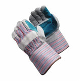PIP General Purpose Gloves, Large, Cowhide Leather Palm, 75% Cowhide Leather,  25% Cotton, Aqua,  Black,  Blue,  Gray,  Red , Gunn Cut,  Full Finger,  Wing Thumb