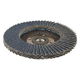 WEILER Wolverine Flap Disc, Fast Cut, 4-1/2 in Dia Disc, 7/8 in Center Hole, 60 Grit, Medium, Zirconia Alumina Abrasive, Type 27 Flat Disc, Phenolic Backing, 13000 rpm Max