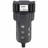 WATTS Compact Air Filter, 1/2 in NPT Port, 85 scfm, 40 micron Filter, 150 psi, 32 to 125 deg F, Polycarbonate Bowl, 6-1/4 in Lg, Zinc