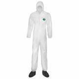 Disposable Coverall, Medium, White , Spunbond Polypropylene, 1-1/2 oz Fabric, Serged Seam, Zipper Closure, Dirt,  Grease,  Grime Resist