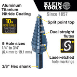 KLEIN Drill Bit, Imperial, #3 Letter/Wire, 1/4 in Min Dia Hole, 3/4 in Max Dia Hole, 2 -Flute, Hex Shank, Right Hand Cut, Steel Cut Edge, Steel