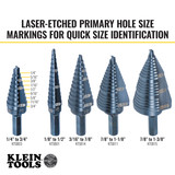 KLEIN Drill Bit, Imperial, #3 Letter/Wire, 1/4 in Min Dia Hole, 3/4 in Max Dia Hole, 2 -Flute, Hex Shank, Right Hand Cut, Steel Cut Edge, Steel