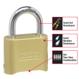Padlock, 1 in Ht Shackle, 1 in Wd Shackle, Zinc Shackle, 2 in Wd Body, 4-Digit dialing Locking, Gold , Resettable Key, 5/16 in Dia Shackle, Brass Body