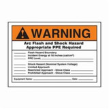 Accuform® LELC318 Flexible Warning Safety Label, 5 in L x 3-1/2 in W, WARNING (ANSI) - ARC FLASH AND SHOCK HAZARD APPROPRIATE PPE REQUIRED (WITH DETAILS) Legend, Black/Orange/White, Adhesive Dura-Vinyl™, 1 per Pack Labels
