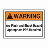 Accuform® LELC323 Flexible Warning Safety Label, 5 in L x 3-1/2 in W, WARNING (ANSI) - ARC FLASH AND SHOCK HAZARD APPROPRIATE PPE REQUIRED Legend, Black/Orange/White, Adhesive Dura-Vinyl™, 1 per Pack Labels