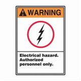Accuform® LELC335VSP Warning Safety Label, 3-1/2 in L x 5 in W, WARNING (ANSI) - ELECTRICAL HAZARD AUTHORIZED PERSONNEL ONLY Legend, Black/Orange/Red/White, Adhesive Vinyl, 5 per Pack Labels