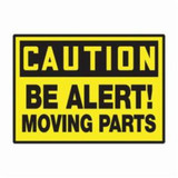 Accuform® LEQM620VSP Caution Safety Label, 5 in L x 3-1/2 in W, CAUTION BE ALERT MOVING PARTS Legend, Adhesive Vinyl, 5 per Pack Labels