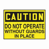 Accuform® LEQM788VSP Caution Safety Label, 5 in L x 3-1/2 in W, CAUTION - DO NOT OPERATE WITHOUT GUARDS IN PLACE Legend, Adhesive Vinyl, 5 per Pack Labels
