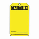 Accuform® MGT200PTP Caution Safety Tag, 5-3/4 in H x 3-1/4 in W, Black/Yellow, 3/8 in Hole, Plastic