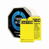 Accuform® TAR156 Tags By-The-Roll™ Caution Tag, 6-1/4 in H x 3 in W, Black on Yellow, 3/8 in Hole, Cardstock
