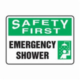 Accuform® MFSD902XV Emergency Exit Sign, SAFETY FIRST, 10 in H x 14 in W, Adhesive Dura-Vinyl™