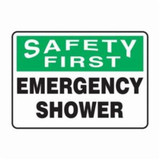 Accuform® MFSD953XV Emergency Exit Sign, SAFETY FIRST, 7 in H x 10 in W, Adhesive Dura-Vinyl™