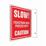 SLOW! PEDESTRIAN AREA PROCEED WITH CAUTION