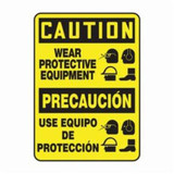 Accuform® SBMPPE755XV Bilingual Caution Sign, CAUTION, 14 in H x 10 in W, Black/Yellow, Adhesive Dura-Vinyl™