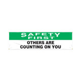 Accuform® MBR864 Safety Banner, SAFETY FIRST, 28 in H x 96 in W, White, Poly Sheeting