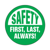 Accuform® LHTL122 Hard Hat Sticker, 2-1/4 in L x 2-1/4 in W, SAFETY FIRST, LAST, ALWAYS! Legend, Adhesive Vinyl, 10 per Pack Labels