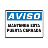 Accuform® SHMABR823VS Caution Sign, AVISO, 7 in H x 10 in W, White on Blue, Adhesive Vinyl, Adhesive Mount