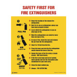 Accuform® Safety Poster™ SP124488L Laminated Safety Poster, SAFETY FIRST FOR FIRE EXTINGUISHERS, 22 in L x 17 in W