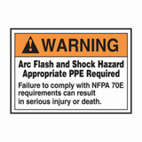 Accuform® LELC308 Flexible Warning Safety Label, 5 in L x 3-1/2 in W, WARNING ARC FLASH AND SHOCK HAZARD APPROPRIATE PPE REQUIRED... Legend, Black/Orange/White, Adhesive Dura-Vinyl™, 1 per Pack Labels