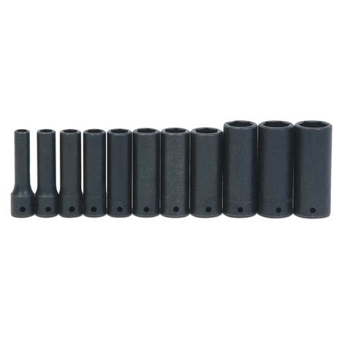 Socket Set, 6 -Point, Suitable For Pneumatic and Electric Impact Wrench, Black, Imperial