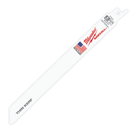 MILWAUKEE Reciprocating Saw Blade, Heavy Duty,  High Performance,  Straight Back, 5/8 in Wd, 0.035 in Thk, Bright