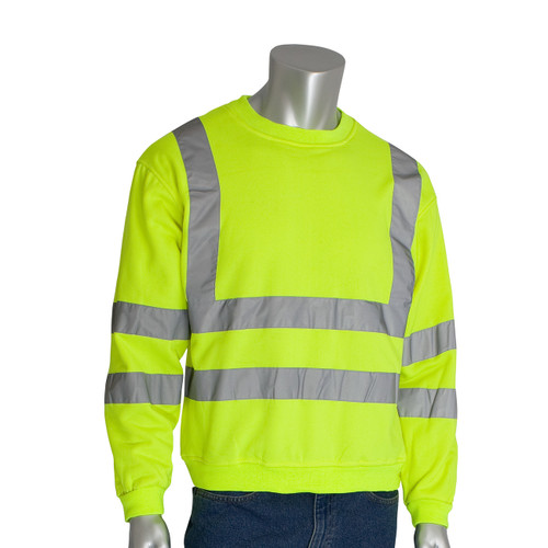 Sweat Shirt, Polyester Fleece, 8 oz Fabric, Pullover Closure, High-Vis Yellow
