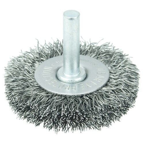 WEILER Radial Wheel Brush, Stem-Mounted, Crimped Filament/Wire, 20000 rpm Max, Unthreaded Stem WEILER Radial Wheel Brush, Stem-Mounted, Crimped Filament/Wire, 20000 rpm Max, Unthreaded Stem