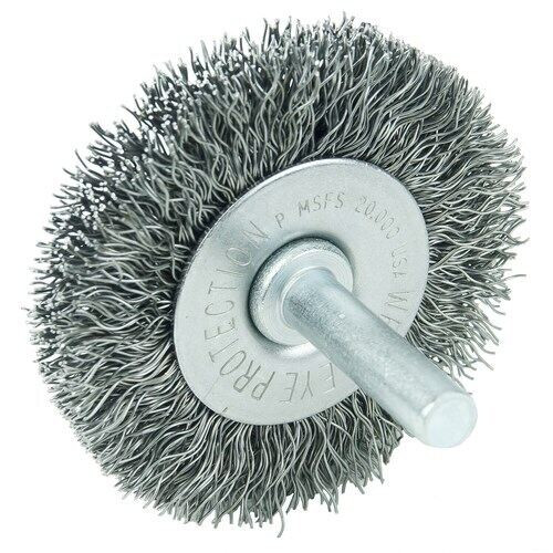 WEILER Radial Wheel Brush, Stem-Mounted, Crimped Filament/Wire, 20000 rpm Max, Unthreaded Stem