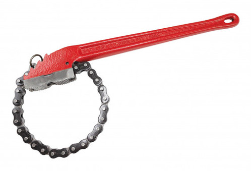 Chain Wrench, Heavy Duty, Dual Reversible Jaw, In-Line, High Tensile Ductile Iron Handle, Red Handle