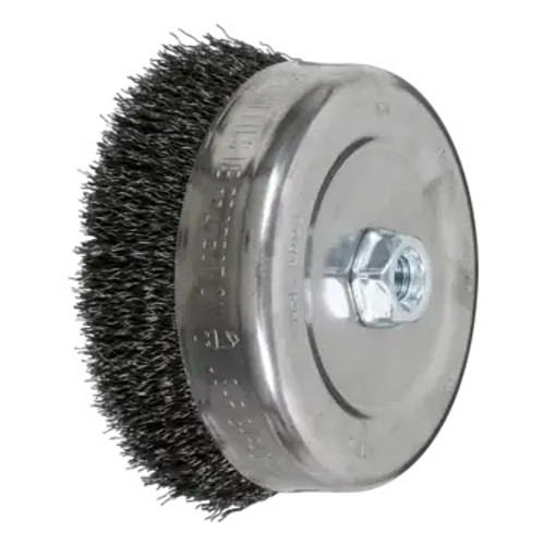ADVANCE Cup Brush, 6 in Dia Brush, 5/8 in-11 Arbor Hole, Crimped Filament/Wire, Steel Wire Fill, 1-3/8 in Lg Trim