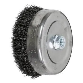 PFERD Cup Brush, Excellent for medium duty brushing, 6 in Dia Brush, 5/8 in-11 Arbor Hole, Crimped Filament/Wire, Steel Wire Fill, 1-3/8 in Lg Trim
