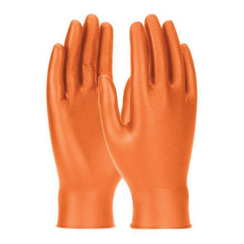 General Purpose Gloves, Powder Free, Nitrile, Orange, 9 in Lg, Puncture,  Tear Resist