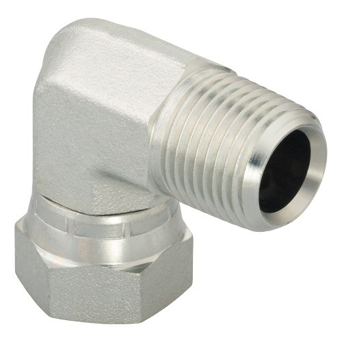PARKER Hydraulic Elbow, Swivel, MNPTF x FNPSM Swivel End, 90 deg, Steel, Chromium 6 Free Plated, Domestic