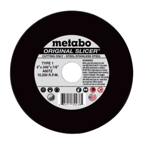 METABO Original Slicer Cut-Off Wheel, 7/8 in Center Hole, 60 Grit, Aluminium Oxide Abrasive, Resin Bond, TZ Wheel Hardness