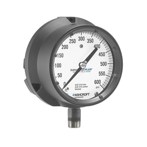 Mechanical Pressure Gauge, Dry, 1/4 in MNPT, 4-1/2 in Dia Dial, +/-1/2%, Dial Display, -20 to 250 deg F