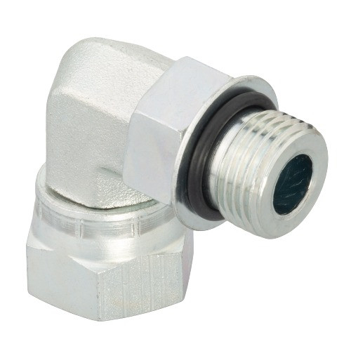 PARKER Hydraulic Elbow, Male SAE-ORB x FNPSM Swivel End, 90 deg, Steel, ToughShield Plus