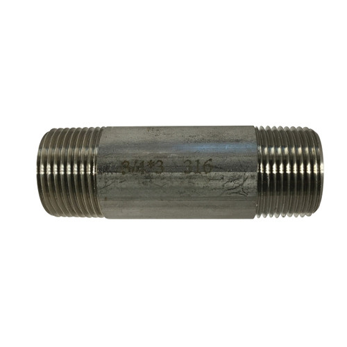 Pipe Nipple, 3/4-14 in, MNPT End, SCH 40, 150 psi WOG, -60 to 450 deg F, Welded, 316 Stainless Steel, Import