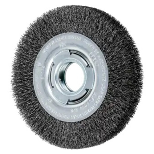 PFERD Wheel Brush, Medium Face, 2 in Arbor Hole, Crimped Filament/Wire, Carbon Steel Fill, Unthreaded Arbor